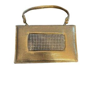 Vintage Gold Evening Clutch Purse With Rhinestone Accent For Formal Events
